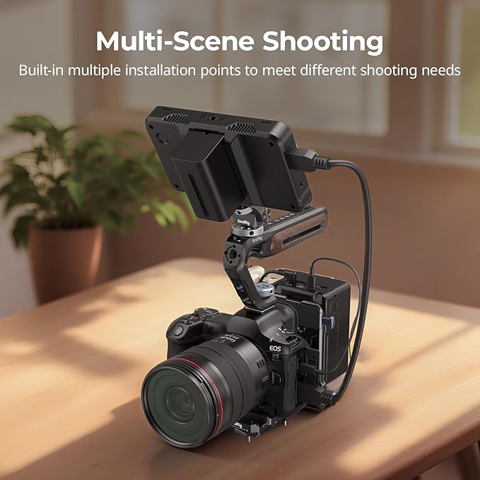 SmallRig Wooden Top Handle with Cold Shoe Mount, Lightweight Wooden Top Handle for Camera Cage, Load Capacity up to 10kg / 22lb, 3/8"-16 Locating Holes for ARRI & 1/4''-20 Threaded Holes - 5250