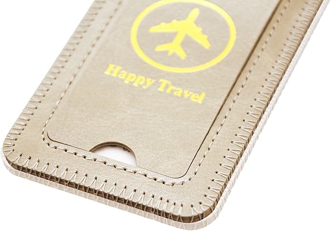 ACdream Luggage Tags 2 Pack, Leather Suitcase Tags Identifiers, Cute Cruise ID Labels with Privacy Cover fits on Backpack, Travel Bag, for Women, Men, Adults, Kids, Gold