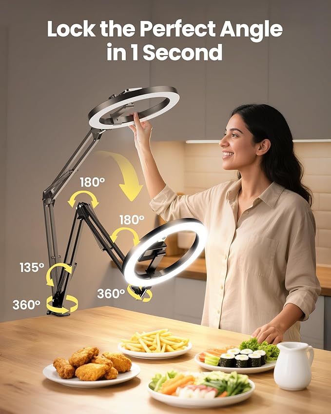 Upgrade Ring Light Overhead Camera Phone Mount for Desk, Evershop 10” Selfie Light with Stand Tripod for iPhone, Light with Phone Holder for Video Recording,Zoom Meeting,Live Streaming Tiktok,YouTube