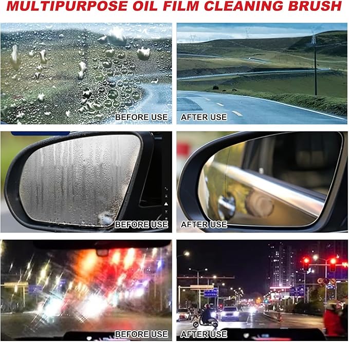 Automotive Oil Film Cleaning Brush New Glass Coating for Windshield Glass Oil Film Remover,Clear Vision Glass Cleaner with Refill for Windshield Improves Clarity and Visibility(1PCS)