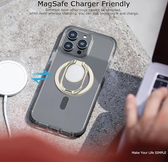 Magnetic Phone Grip for MagSafe Ring Holder, Metal Double Adjustable Gym Finger Ring Grip Kickstand, Removable Phone Grip for iPhone, iPad and Smartphones (Natural Titanium)