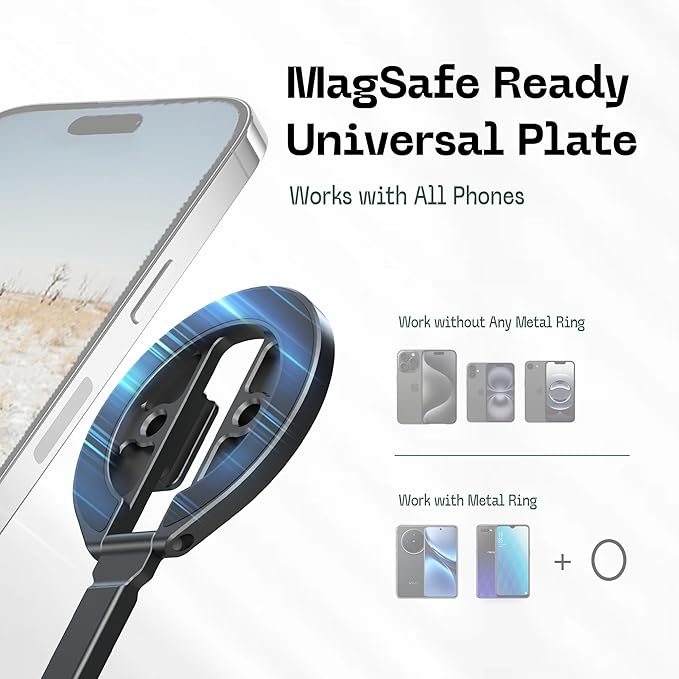 FANAUE Magnetic Phone Tripod Mount, Cold Shoe Phone Holder for Camera, Aluminum iPhone Tripod Mount Adapter with 1/4”Threaded Hole, Compatible with iPhone 17/16/15/14/13 Series
