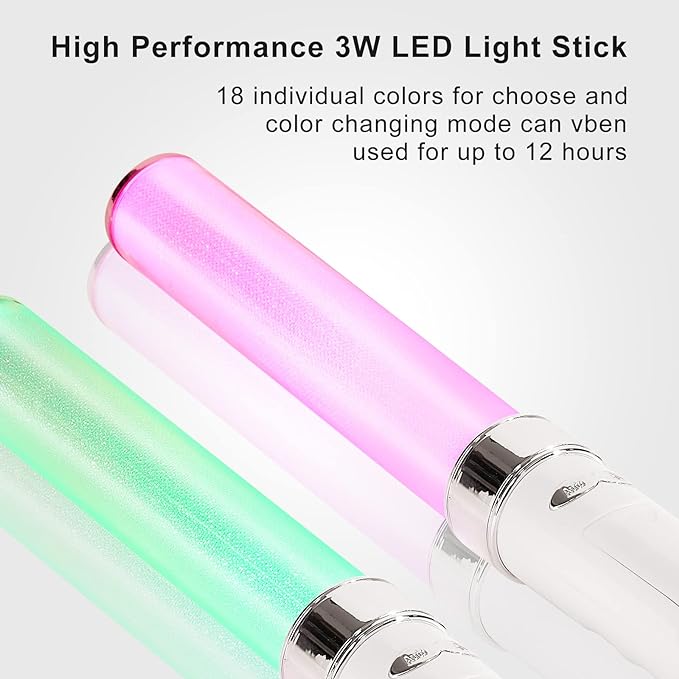 18 Colors Changing Glow Sticks, LED Light Stick Party Supplies, Resuable 2 Modes Flashing Light Glowsticks, Glow in Dark Party Supplies for Concert, Brithday,Raves , Parking Guides 15 years+ old
