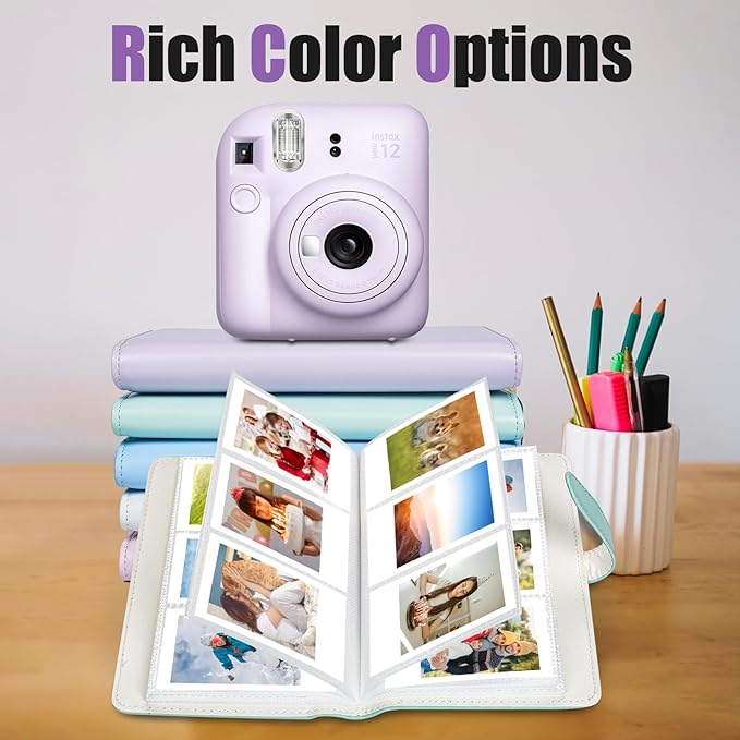 Riosin 108 Pockets Mini Album Compatible with Fujifilm Instax Mini film, Suitable for Instax Mini 12/11/7+/9/Evo/Link 2, 2x3"Photo Album for Canon ivy 2 Kpop Photocard(Clay White)