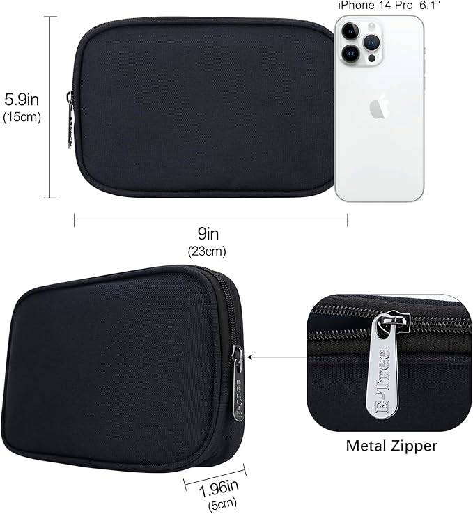 Travel Case Organizer for Small Electronics and Accessories,Tech Bag, Travel Essentials for Mouse, Cord, Charger, Phone, Earphone, Power Bank, Hub, Toiletries, Cosmetics, Personal Items (Black)