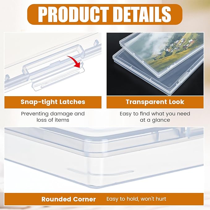 Leinuosen 10 Pack Photo Storage Box Set 5 Pcs 8 x10 and 5 Pcs 5 x7 Plastic Photo Organizer with Snap Tight Latch Large Picture Container for Postcard Scrapbook Paper Crafts Office Document Supplies