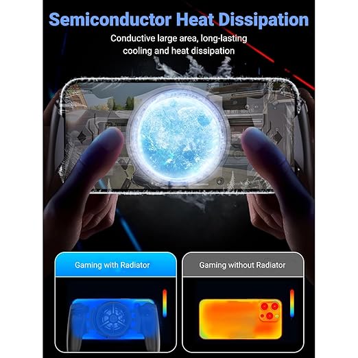 ciciglow Phone Game Grip, Semiconductor, Adjustable Mobile Controller Handle Holder with Colorful Light Effect, Fan Cooling, for, iOS