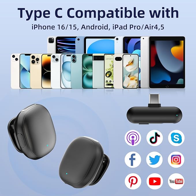 Wireless Microphone for iPhone 17 16 15 - Ai Noise Cancelling Mini Microphone USB C for Android Phone, Lavalier Mic with 35H Charging Case for Video Recording Vlogging YouTube Tiktok