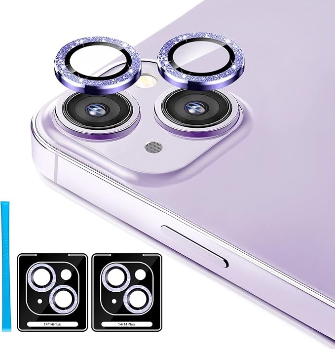 Jeluse 2X2 Pack Camera Lens Protector for iphone 14 Plus for iphone 14, 9H Tempered Glass Screen Protector Cover [Alignment Kit Eazy installation] Metal Individual Ring