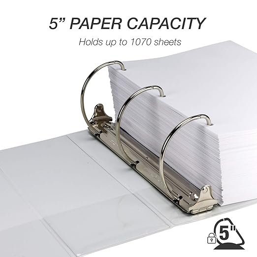 Samsill Durable 5 inch 3 Ring Binder, Made in USA, Locking D Ring FSC 100% Recycled Chipboard, White, 2 Pack