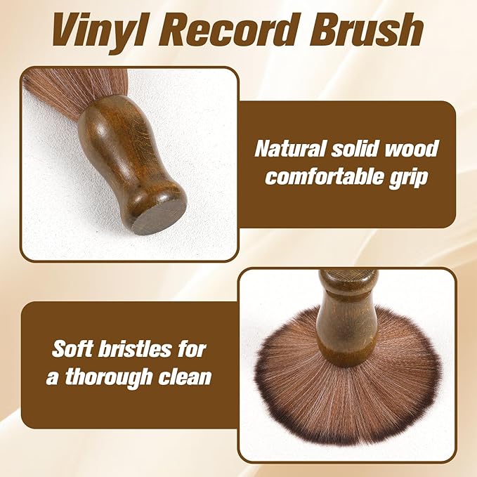 Vinyl Records Cleaning Brush, Anti Static Dust Brush Wooden for Record Player Care, Soft Bristles Albums Records Accessories for Vinyl Care (Brownish Green)