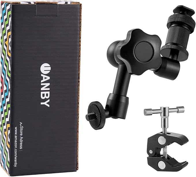 WANBY 7 Inch Articulating Magic Friction Arm & Large Adjustable Super Clamp Pliers Clip with 1/4" and 3/8" Thread for DSLR Camera Rig, LCD Monitor, LED Flash Lights (7'Arm & Clip)
