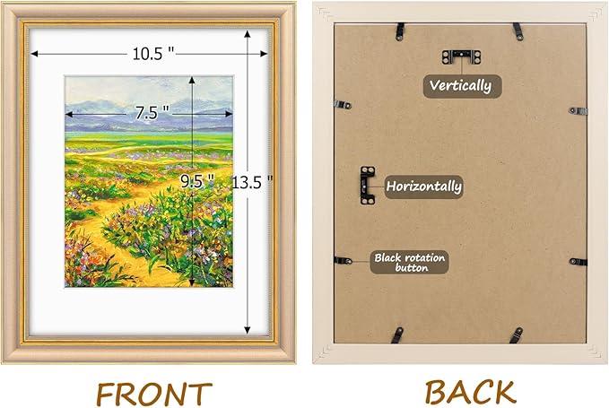 Golden State Art,11x14 Ornate Picture Frame for 8x10 Photo with Mat or 11 x 14 Prints Without Mat, Real Glass Wall Display Horizontally or Vertically (Color:Champagne Gold)