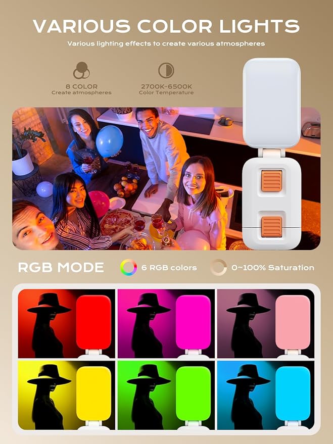 82 LED Selfie Light with Stand and Phone Holder – 10" Portable Phone Fill Light Clip for iPhone & Laptop [3 Light & 14 RGB Modes], Rechargeable Ring Light for Video Recording, Makeup, Live Stream