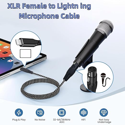 XLR to i Phone Microphone Cable,6.6FT XLR Female to Light ning Microphone Cable for Dynamic Microphones or Recording Karaoke Sing,Compatible with i-Phone 14/13/12 pro max,i-Pad 9/8/7
