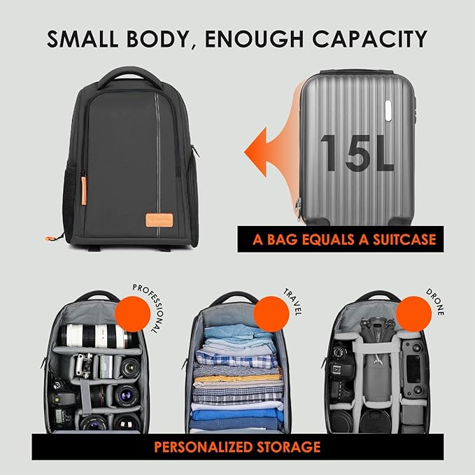 TARION Camera Backpack for Photographers - Compact 15L Camera Bag with 15.6 Inch Laptop Compartment - Side Access Quick Draw - Anti-theft Hidden Pocket Tripod Holder Rain Cover - TB04 Black