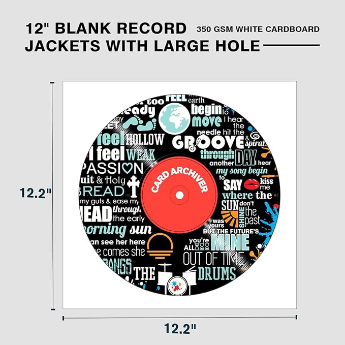 10PCS 12-Inch Picture Disc Vinyl Jackets, 350gsm White Cardboard Jackets with Extra Large Center Hole, Blank LP Album Covers for Outer Sleeves & Full Artwork Display, Durable Protection