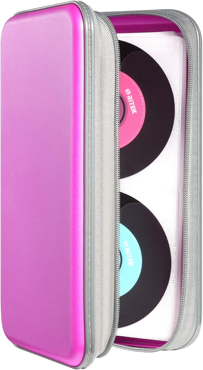 UENTIP 96 Capacity CD Case,Portable DVD Hard Plastic Case Holder CD Organizer Wallet Protective DVD Storage (96, purple)