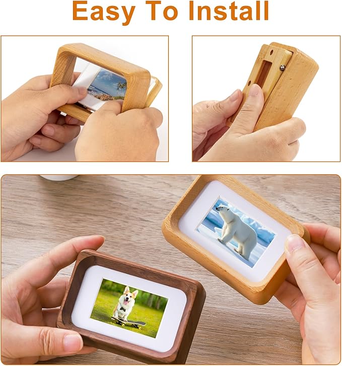 TEYCLZORE 3 inch Wood Small Picture Frames, Natural Beech Wooden Photo Frame, Desktop Cute Mini Small Photo Frame with Mat, Displays 1.2x2 Picture with Mat or 2x3 Without Mat for Tabletop Display