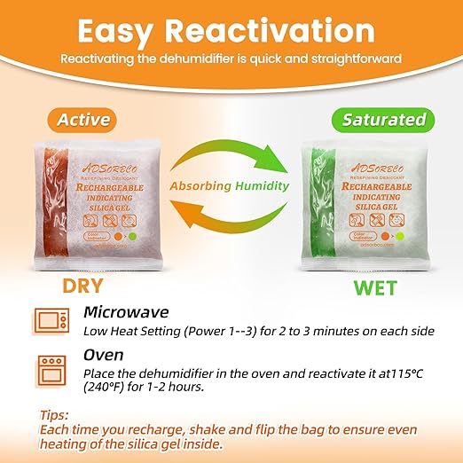 Adsorbco Rechargeable Desiccant, Indicating Silica Gel Packets, Moisture Absorbers for Storage, Gun Safe Dehumidifiers (200, 1g)