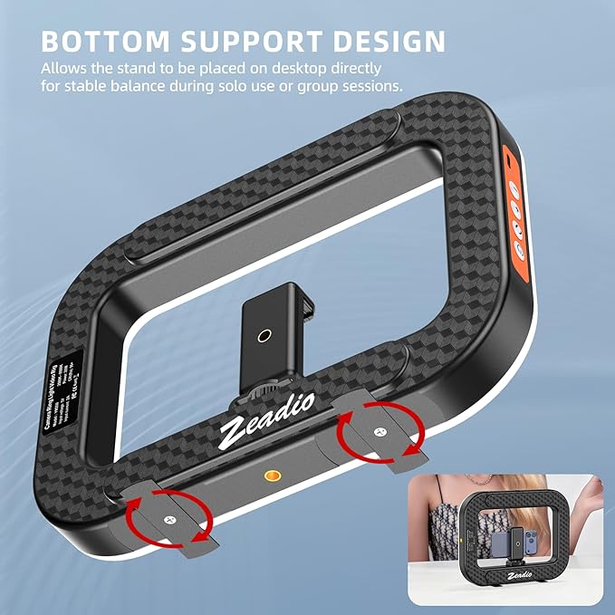 Zeadio Selfie Ring Video Light, Smartphone Handheld Grip with Powerful 20W LED Light, Adjustable Color (2500K-8500K), for Filmmaking Live Steam YouTube Video Recording etc