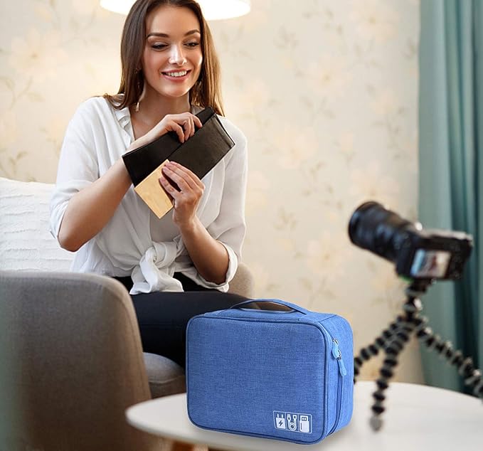 Electronic Accessories Organizer, Portable Travel Cable Storage Bag Tech Pouch with Adjustable Compartments Water-Resistant Handbag for Smart Device Cords Chargers Hard Drives Gadgets