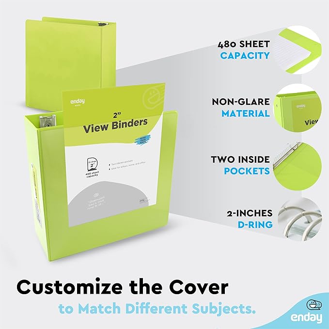 Enday 2 inch 3 Ring Binder (24 Pack - Assorted Colors) Binder 2 inch with Clear View Cover and 2 Inside Pocket - for Letter Size 8.5 x 11'' Paper, Ideal for School Supplies, Office, and Home