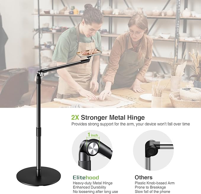 elitehood Magnetic Phone Stand for Overhead Recording, 15 in Long Arm Magsafe iPhone Holder for Video Recording, 360 Swivel Tilt Overhead Phone Mount for Filming, Meeting, Cooking, Painting, Crafting