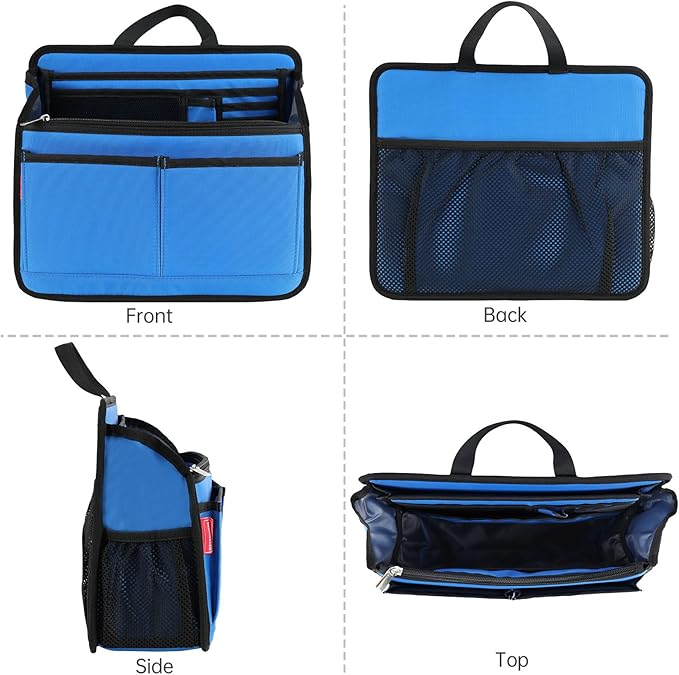 Small Rugged Organizer Insert for Briefcase Tote Shoulder Messenger Bag-19 Pockets,Durable Padded Nylon,Handle-Blue