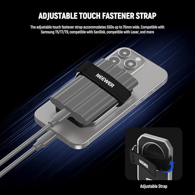 NEEWER Magnetic SSD Mount with Upgraded Touch Fastener, SSD Holder Compatible with MagSafe 16 Pro Max 15 Pro Max 16 Pro 15 Pro for ProRes Video Recording Samsung Lexar SanDisk SSD, PA040