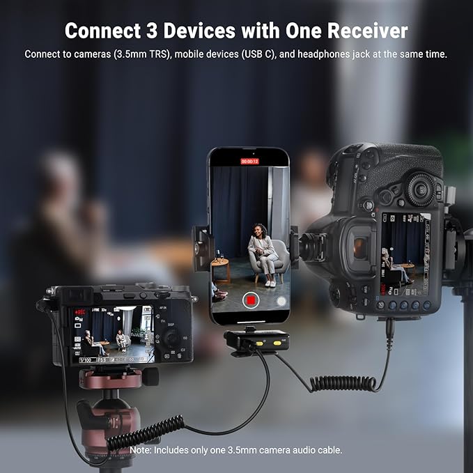 NEEWER CM28 (1 RX + 2 TX + Charging Case), Wireless Lavalier Microphone, Smart Noise Cancelling, 48KHz/16Bit 9 Hrs Uncompressed Recording, 656ft/200m Range, Lav Mic for iPhone, Android, Camera