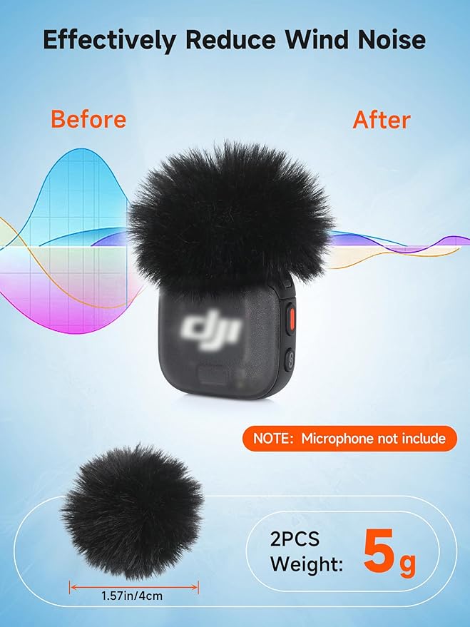 YOUSHARES Windscreen for DJI Mic 3 Transmitter (2 Pack) - Professional Wind Muff Pop Filter to Reduce Wind Noise - Easy Snap-on Design for DJI Mic 3 Wireless Microphone (Black)