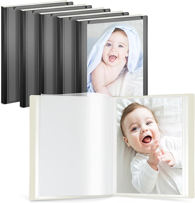 CRANBURY Small Photo Album 4x6 (Black), 6-Pack 4 x 6 Photo Book, 24 Pockets Shows 48 Pictures, Mini Plastic Picture Album Binders with Customizable Cover
