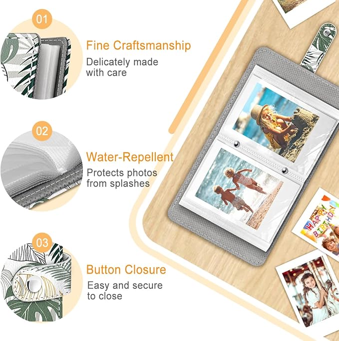 Lebrocoli Tropical Plants Small Photos Album for 2x3 Inch Films, 56 Pockets Mini Cute Albums Book for Polaroid Fujifilm Instax Mini Instant Camera Printer, Kpop Photocard Pictures Binders Holders