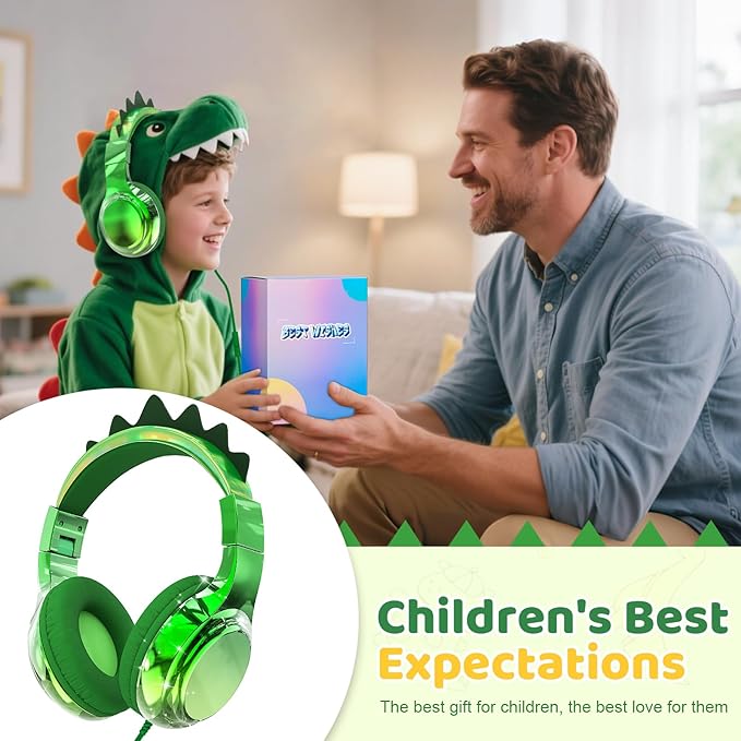 QearFun Kids Unicorn Headphones with USB C for Girls with Microphone, 85/94dB Safe Volume Limiter, Tangle-Free Cord, Share Port, Foldable Sparkly Wired Headset for School, Travel, Tablet, iPad