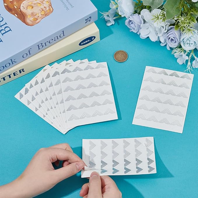 240Pcs Silver Picture Corners Self Adhesive Photo Corners Paper Acid Free Pictures Photos Albums Mounting Frames Stickers for Scrapbooking Memory Books Diary Journals DIY Crafts Supplies