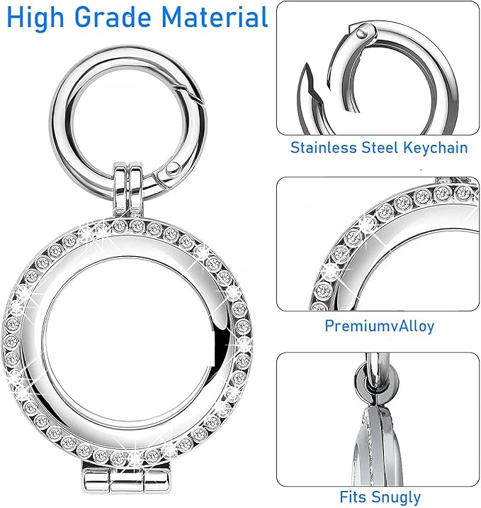 Case Compatible for Apple AirTag (2021), AirTag Diamond Rhinestone Bling Keychain Cover, Metal Protective Holder for AirTag Accessories (Silver)