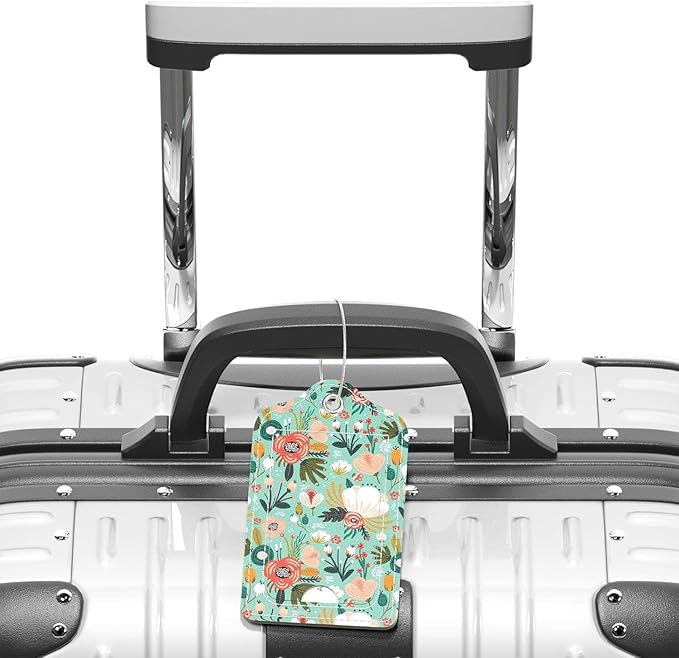 Luggage Tags for Suitcase, 4 Pack PU Leather Travel Cruise Luggage Tag with Privacy Flap, Name ID Label and Metal Loop for Women Men Girls Suitcase Baggage Bag Backpack, Green Flowers