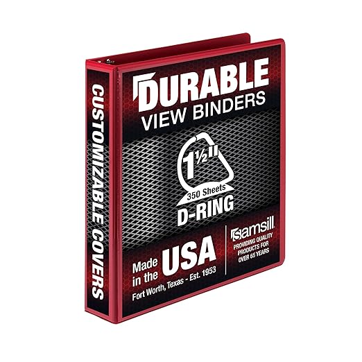 Samsill Durable 1.5 inch 3 Ring Binder, Made in USA, D Ring Binder, FSC 100% Recycled Chipboard, Red