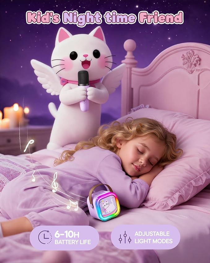Mini Karaoke Machine for Kids, 2025 TOP Toys Birthday Gifts Ideas for Girls Ages 4, 5, 6, 7, 8, 9, 10, 12+ Years Old, Portable MP3 Player with 2 Wireless Mics for Party
