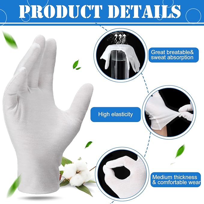 Funtery 240 Pcs Cotton Gloves Cotton Bulk Pack Moisturizing Gloves Overnight Soft Uniform Coin Inspection Art Handling