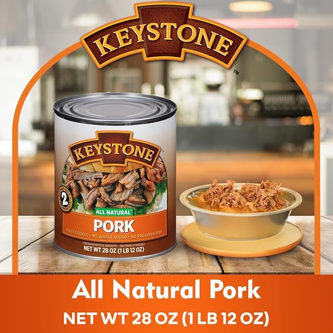 Keystone Meats All Natural Heat and Serve 5 Can Variety Pack (Beef, Chicken, Pork, Turkey, Ground Beef) Fully Cooked, Ready to Eat Canned Meat for Everyday Meals, Emergency, Camping, Pantry Staple 5 Years Shelf Life 28oz Each Made in USA