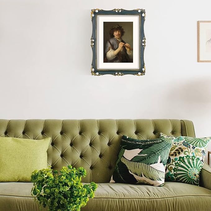 SIMON'S SHOP 11x14 Picture Frame Matted to 8x10 Photo Artwork Print, Vintage Picture Frames for Gallery Wall and Tabletop Display, Antique Style Dark Blue Poster Frame