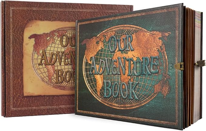 JIMBON Our Adventure Book 180 Pages Scrapbook Photo Album,Retro Style Embossed Letter Leather Cover Travel Diary Journal Scrap Book For Couples,Memory Book For Anniversary Wedding