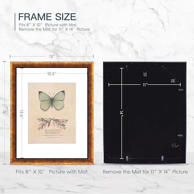 XUANLUO 1 pcs 11x14 Picture Frame with Gold Color,Rustic Retro Photo Frame with HD Plastic Cover for Wall Mount,Display Family Friends Wedding Gift