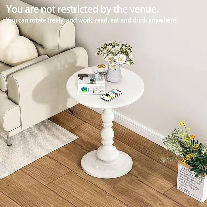 Pedestal White Metal Side Table, Sofa Coffee Table, Small TV Tray Table for The Sofa In the Living Room and Bedroom, Mini Coffee Table is Lightweight and Convenient to Move, 20.47 (H) *13.77 (W)