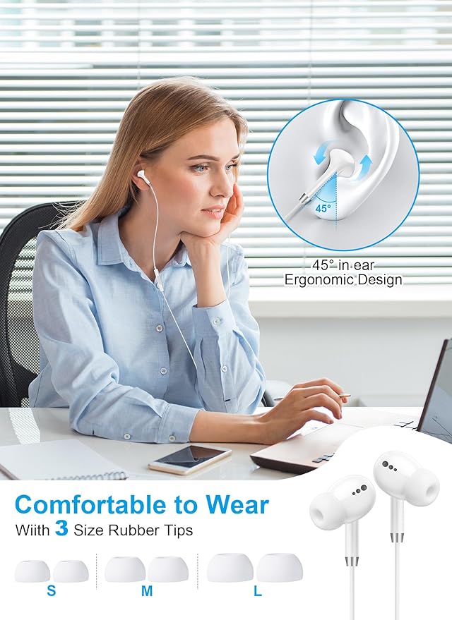 USB C Headphones for iPhone 17 16 15, Wired Earbuds with Mic & Remote Control, Nosie Cancelling for Apple Headphones with 3 Size Tips, Type C Earphones for Android, Galaxy S25 S24, Pixel 9, 2 Pack