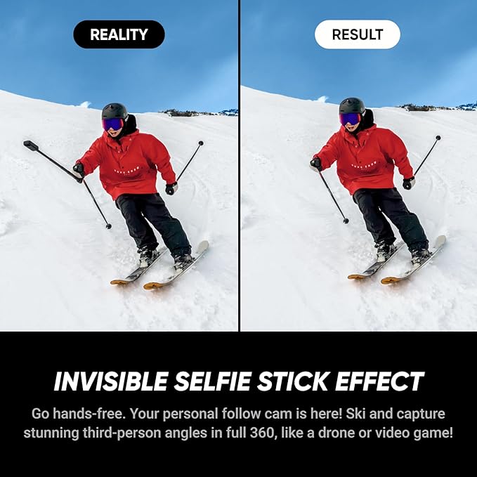 Insta360 X5 Ski Bundle - Waterproof 8K 360 Camera, Invisible Selfie Stick Effect, Leading Low Light, Rugged & Replaceable Lens, 3-Hour Battery, Clear Audio, Stabilization