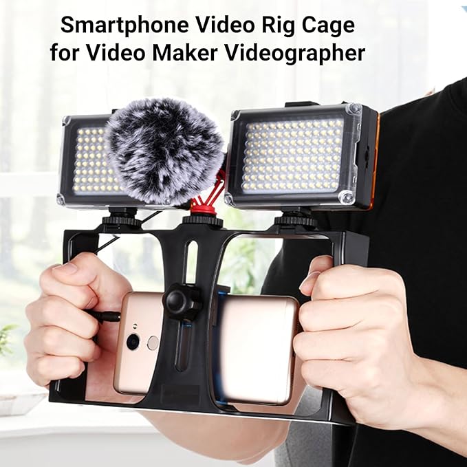 Smartphone Video Cage Rig, Phone Video Stabilizer Grip Vlogging Cage, with Cold Shoe and 1/4 Screw Hole, Fits for 14 13 12 11 for Galaxy S23 S22 Ultra