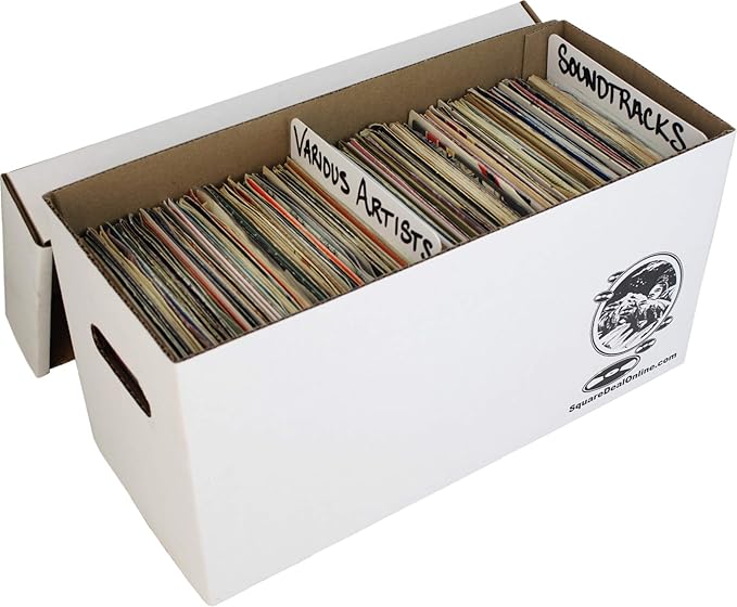 Durable Set of 20 - 7 inch Vinyl Record Storage Boxes - Sturdy Cardboard Construction with Removable Lid - Holds Up to 200 Records Each - Built Tough for Long-Term, Secure Archival Storage - #07BC09